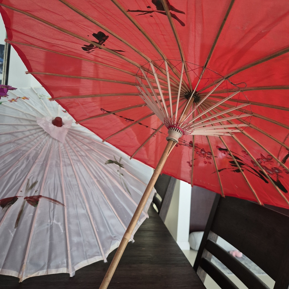 Elegant Red and White Floral Umbrellas